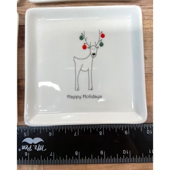 Set Of 4 Square Holiday-Themed Ceramic Dishes With Reindeer Graphics - Picture 6 of 7